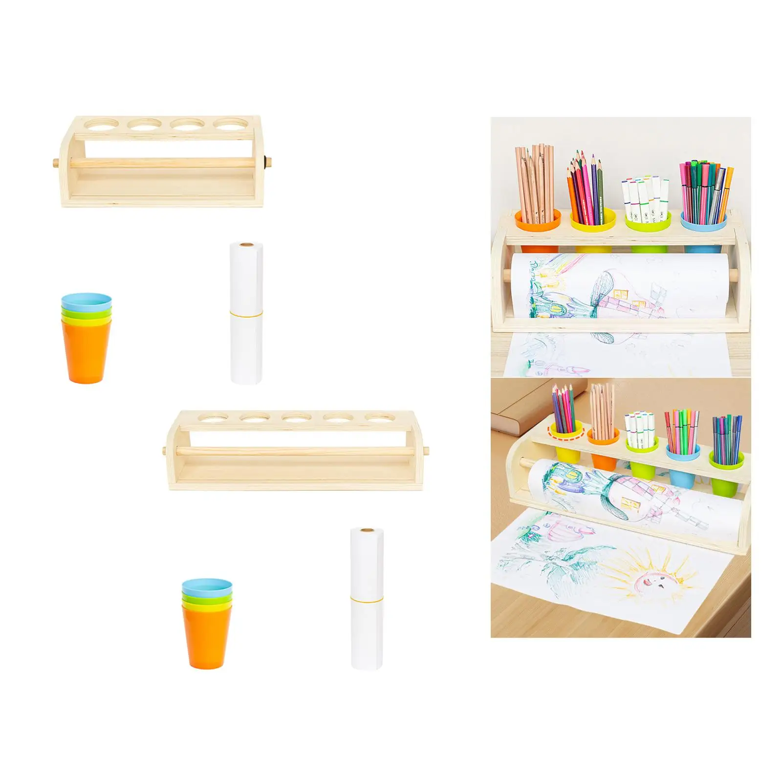 Kids Painting Easel Writing Desktop Organizer Desktop Paper Roll Dispenser Paper Roll Easel with White Paper Roll for School