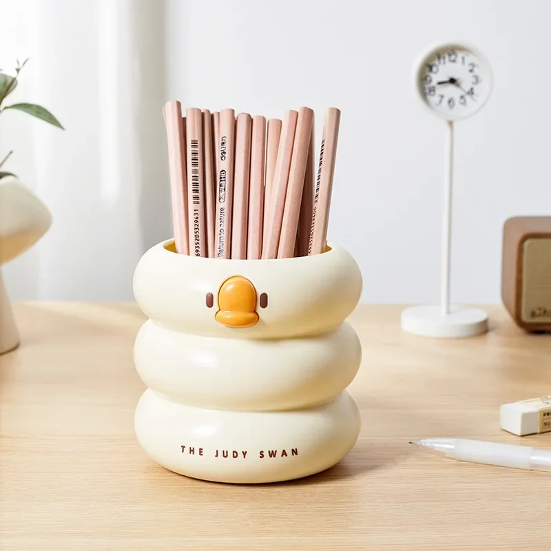 Pen Holder Pen And Brush Holder Desk Organizer Pencil Case Cute Cartoon Round Pencil Holder Office Desk Pen Pot Cup Case Container Organiser Durable Pencil Case