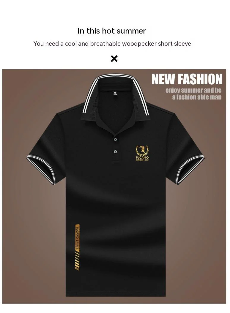 Woodpecker Summer Half Sleeve Men's Business Versatile Middle Youth Printed Solid Polo Shirt Fashion Casual Top T-shirt_voghion.com