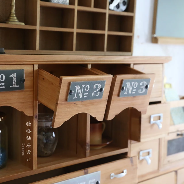 Természetes Fenyő Szilárd Fa Úszó Fali Szekrény Mini Mellkas 10 Fiókos Kávéállomás Tároló Otthoni Dekoráció - Image 3