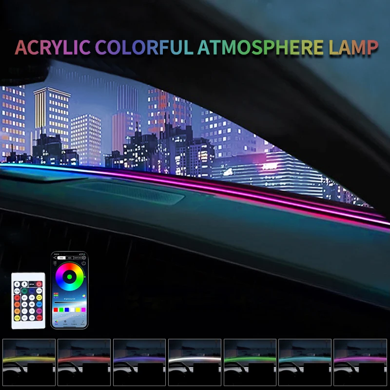 Tablero de instrumentos de coche acrílico a través de luz ambiental de luz fría, decoración interior sin cableado, luz USB controlada por voz