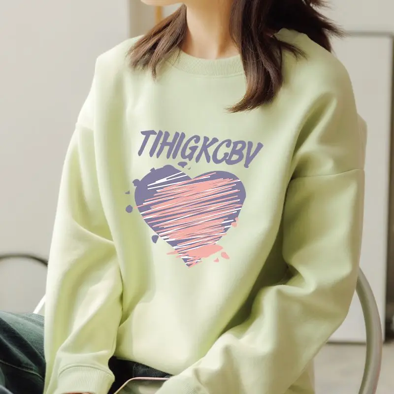 2023 Autumn and Winter Women's New Loose Casual Round Neck Long Sleeve Solid Print Comfortable Versatile Pullover T-shirt