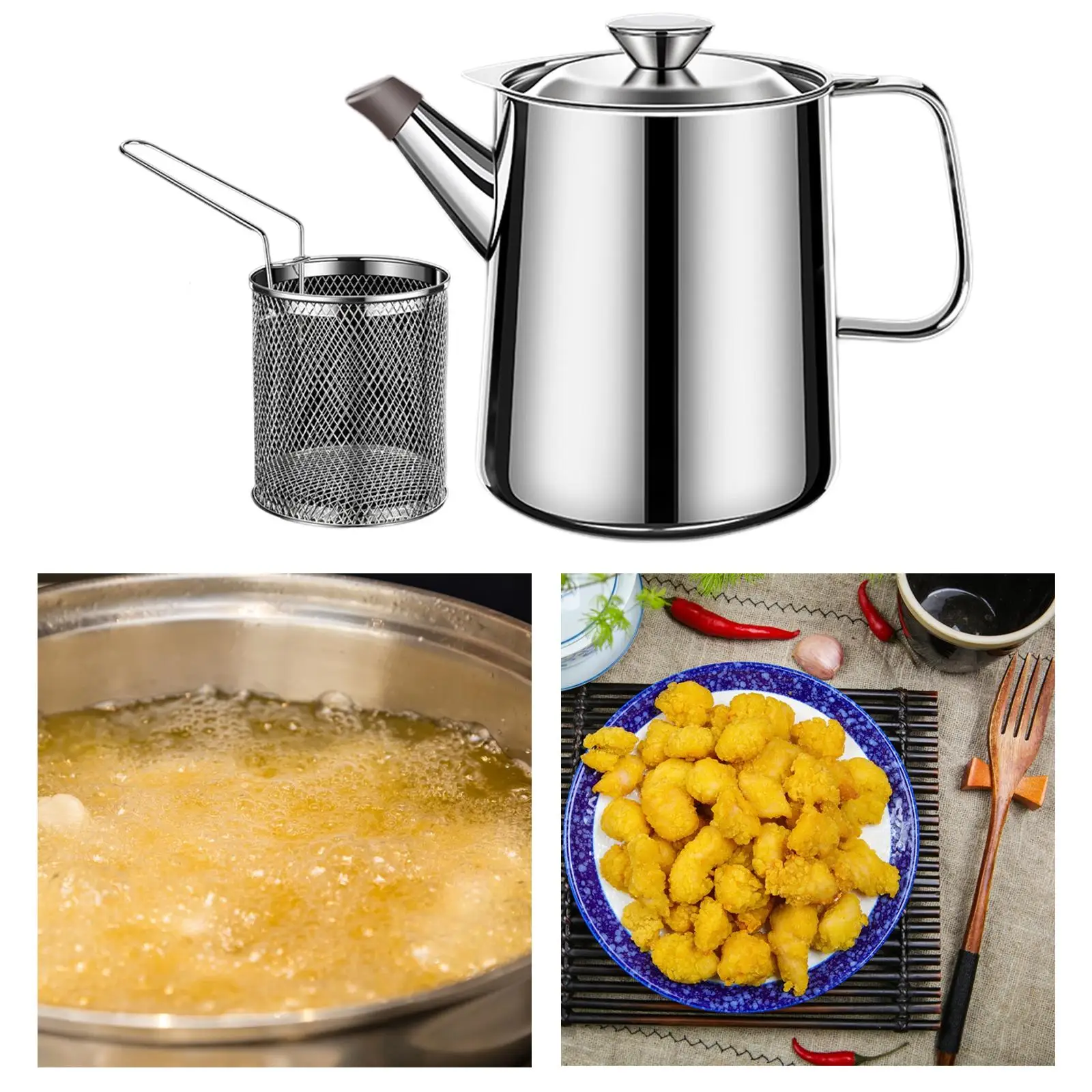 

Grease Container with Filter Oil Basket with Dustproof Lid Storing Oil Multi Functional 304 Stainless Steel Oil Container