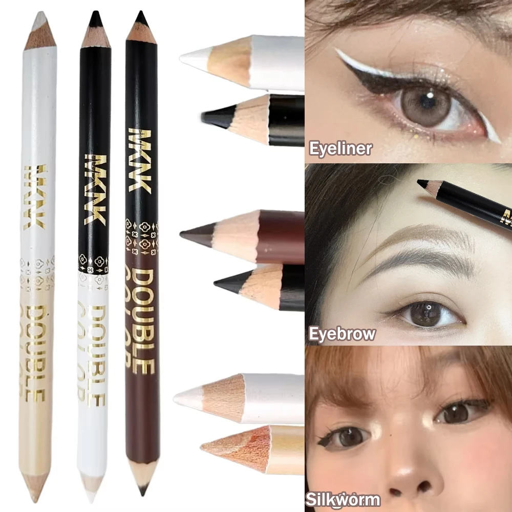 Houten, multifunctionele zwarte eyeliner/wenkbrauwpotlood met hoogglansafwerking, 3-in-1, langdurig, veegvast, witte Silkworm oogschaduwstick voor een stralende look._voghion.com