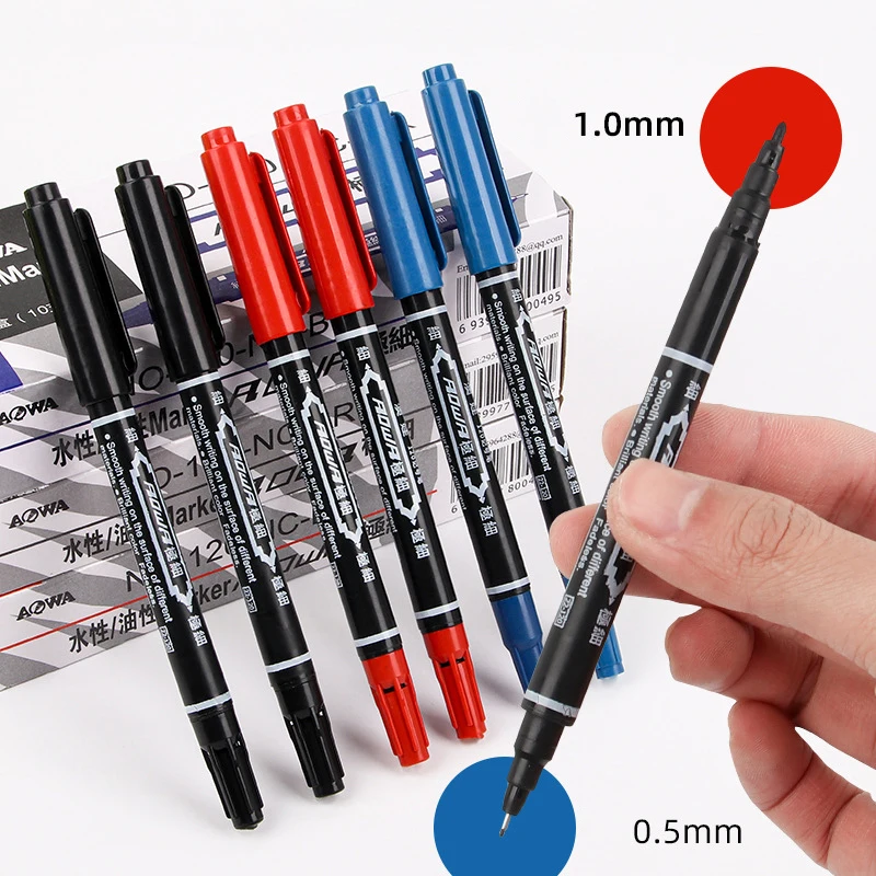 10 Teile/satz Dual Tip 0,7/1,5mm Spitze Marker Wasserdicht Schwarz Blau Rot Fettige Manga Kunst Marker Stifte Student schule Büro Schreibwaren – Detail 13