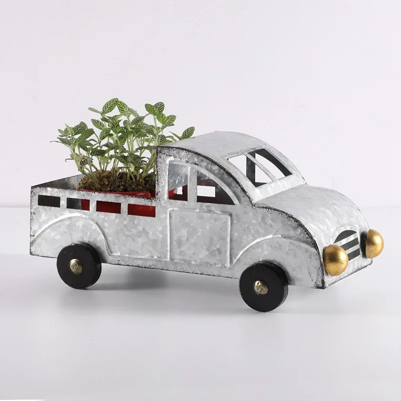 Wrought iron car flowerpot ornaments, hardware handicrafts, garden ornaments, metal products storage ornaments