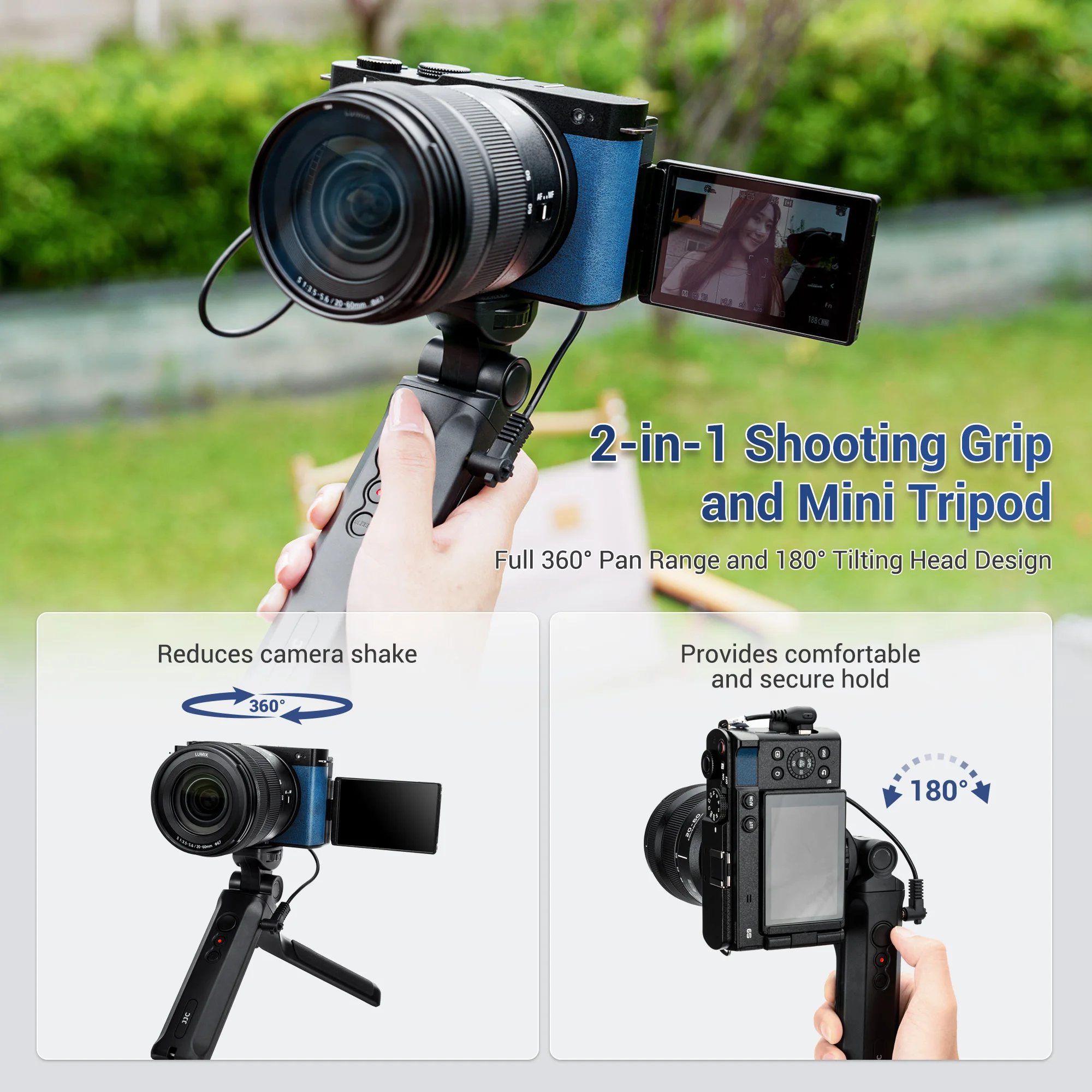 JJC Wired Remote Shooting Grip Mini Tripod for Panasonic Lumix DC