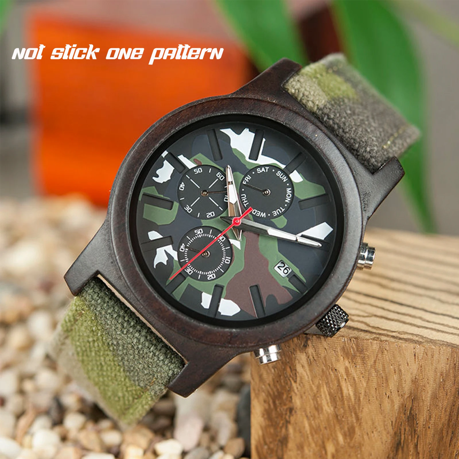 Men's Fashion Camouflage Wooden Display Calendar Multifunction Imported Quartz Chronograph Scratch Resistant Glass Gift Watch