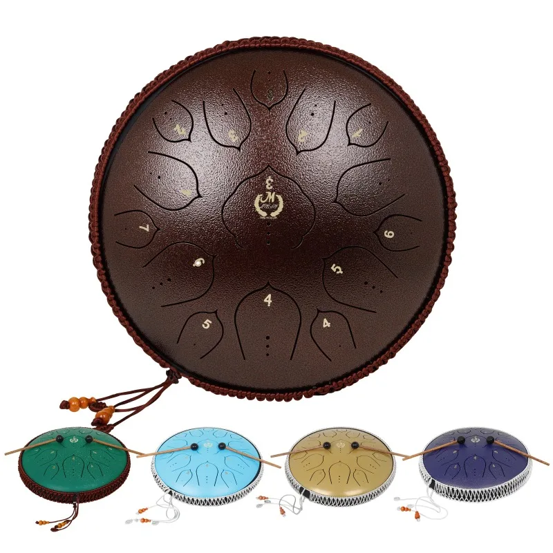 14 Inch 15 Tone Drum Steel Tongue Drum with Handbag Drumsticks Percussion Psychotherapy Meditation Instrument Gift for Beginner