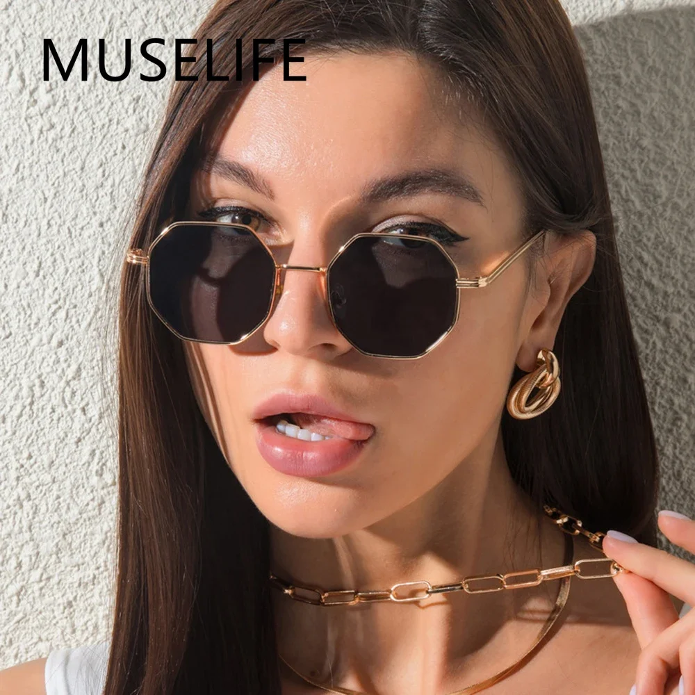 

MUSELIFE Polygon Sunglasses Men Vintage Octagon Metal Sunglasses for Women Luxury Brand Goggle Sun Glasses Ladies Gafas De Sol