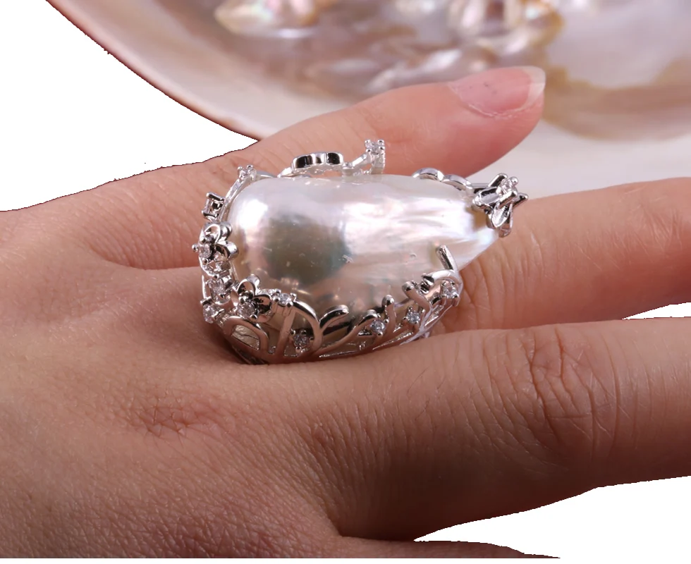 Luxury New Fashion Geometrical Irregular Baroque Pearl Ring For Women Retro Open Resizable Index Finger Rings Party Jewelry