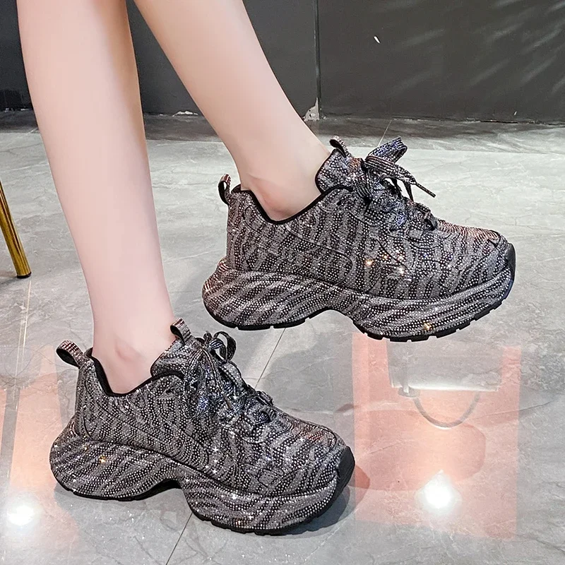 Luxury Full Diamond Thick soled Sneakers Designer Anti slip Running Shoes Women's Fashion Tennis ShoesHigh Quality Casual Shoes 4