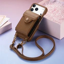 Sleek Crossbody Leather Purse with Mirror and Phone Case Wallet - iPhone 15 Plus (Brown)