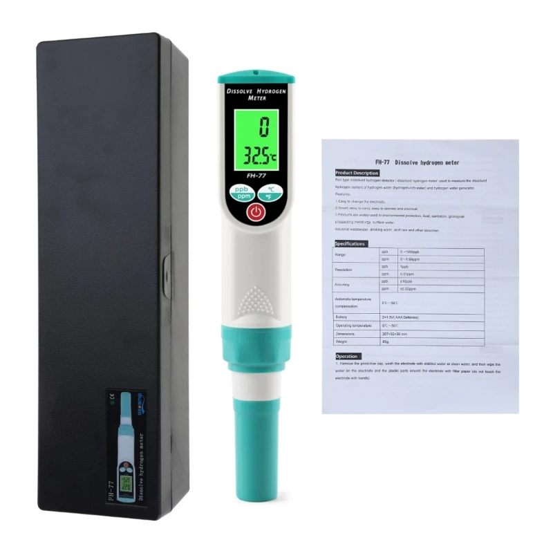 

Digital Dissolve Hydrogen Meter ATC Hydrogen Water Quality Tester 0-1999 Ppb/0-1.99 Ppm Drinking Water Tester