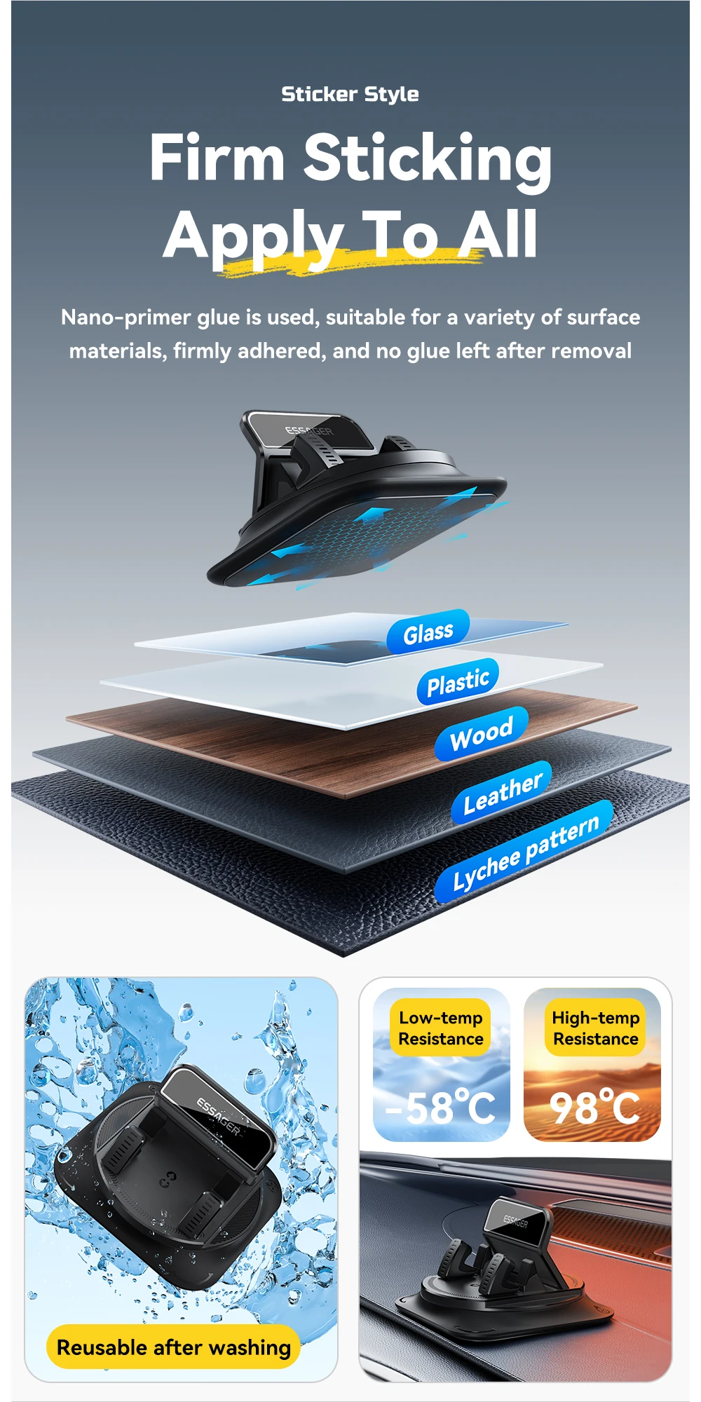 Essager Anti-slip Car Silicone Holder 360 Degree Car Dashboard Stand Cell Phone
