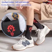 Men's Mid-Calf Sports Socks Autumn Winter Cotton Pure Color Embroidered Casual Socks Game Cartoon WoW Men's Socks