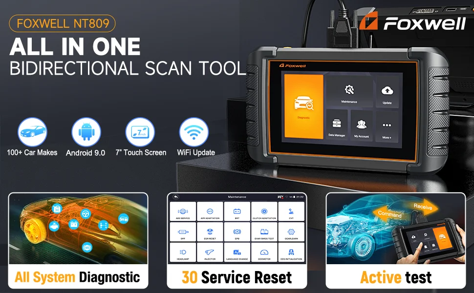FOXWELL NT809 OBD2-Autoscanner, alle Systemcodeleser, bidirektionaler Test, DPF EPB 30, Reset-Service, mechanische Automobilwerkzeuge – Detail 1