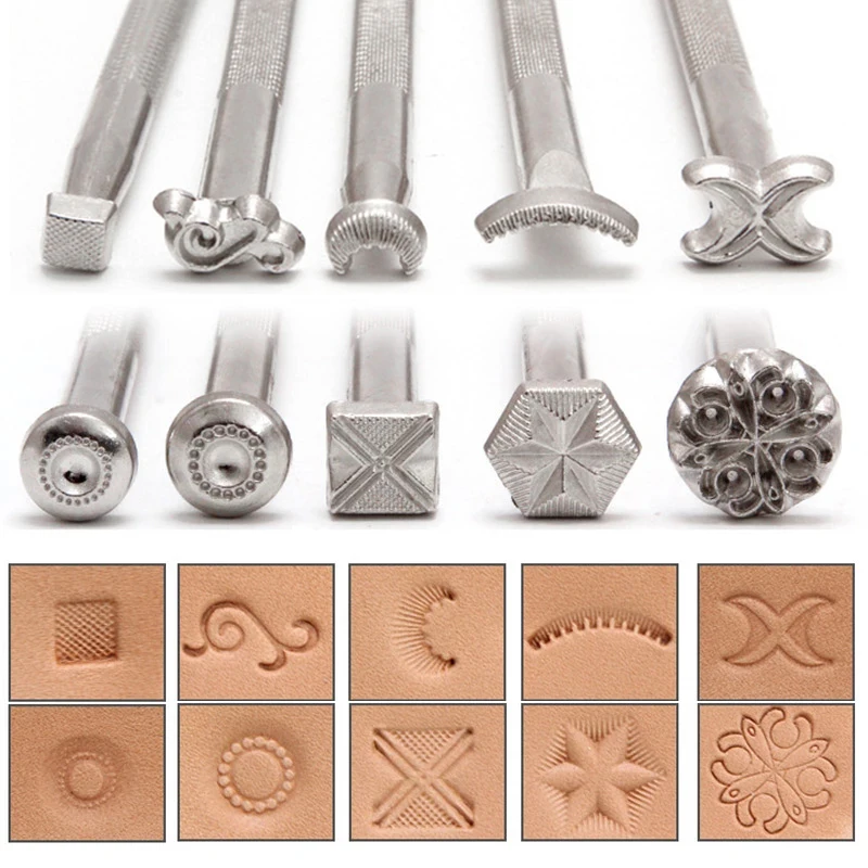 Leather Stamping Kit Metal Punch Carving Engraving Printing Tool Stamp Wax Sewing Leather Craft Punch Stamps Tanning-Sik Emboss