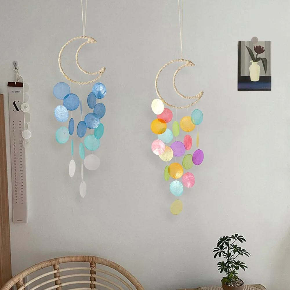 Creative Hanging Shell Moon Wind Chimes Home Decoration Dream Catchers Natural Shell Kids Room Pendant Circle Shell