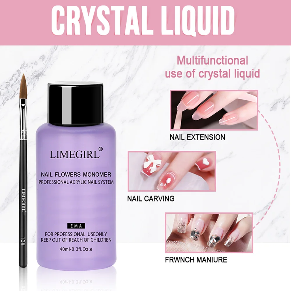 Nail Acrylic Powder and Liquid Set Acrylic Nails Art Decoration Crystal Manicures Kits Building Nail Glitter 3D Tips