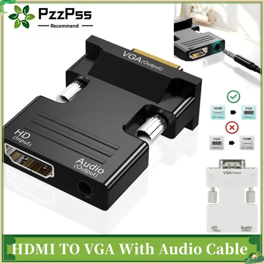 PS4 모니터 프로젝터 PC 노트북 1080P HD-VGA 어댑터용 3.5mm 오디오 케이블이 있는 HDMI 호환 여성-VGA 남성 변환기