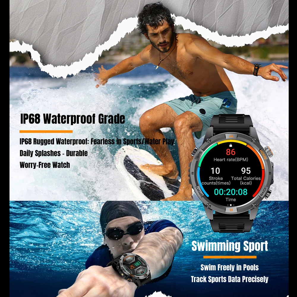 T-Rex 3 Military Rugged Smart Watch Men's 580 mAh Battery Built-in GPS Altimeter 3ATM Waterproof Talking 170+ Sport Smartwatch