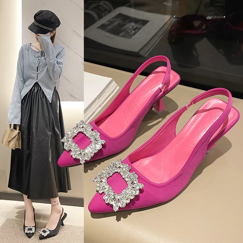 

Женские босоножки с острым носком, туфли на тонком высоком каблуке, без застежки, элегантные сандалии, модель 35-42, лето 2023