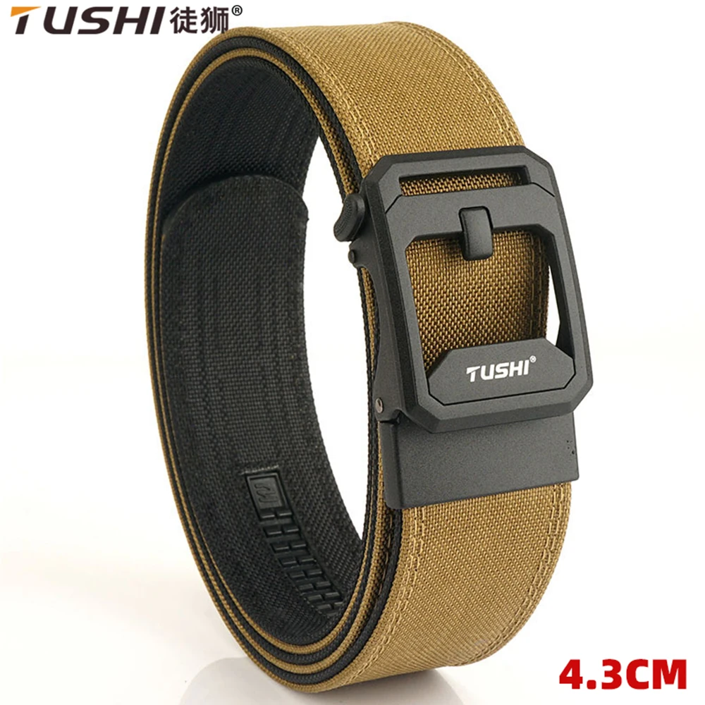TUSHI New Hard Gun Belt for Men and Women Alloy Automatic Buckle Tactical Outdoor Molle Belt 1100D Nylon Military IPSC Belt Male men s military outdoor tactical belt nylon fabric belts army style canvas cinturon striped male waistband ceinture tissu homme