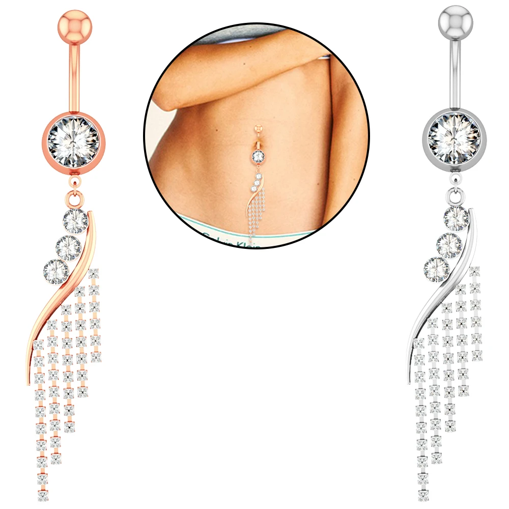 Set 4 Piercing Ombelico Acciaio Inox 316L - Cuore, Farfalla E Diamante | Gioielli Donne - Foto 2