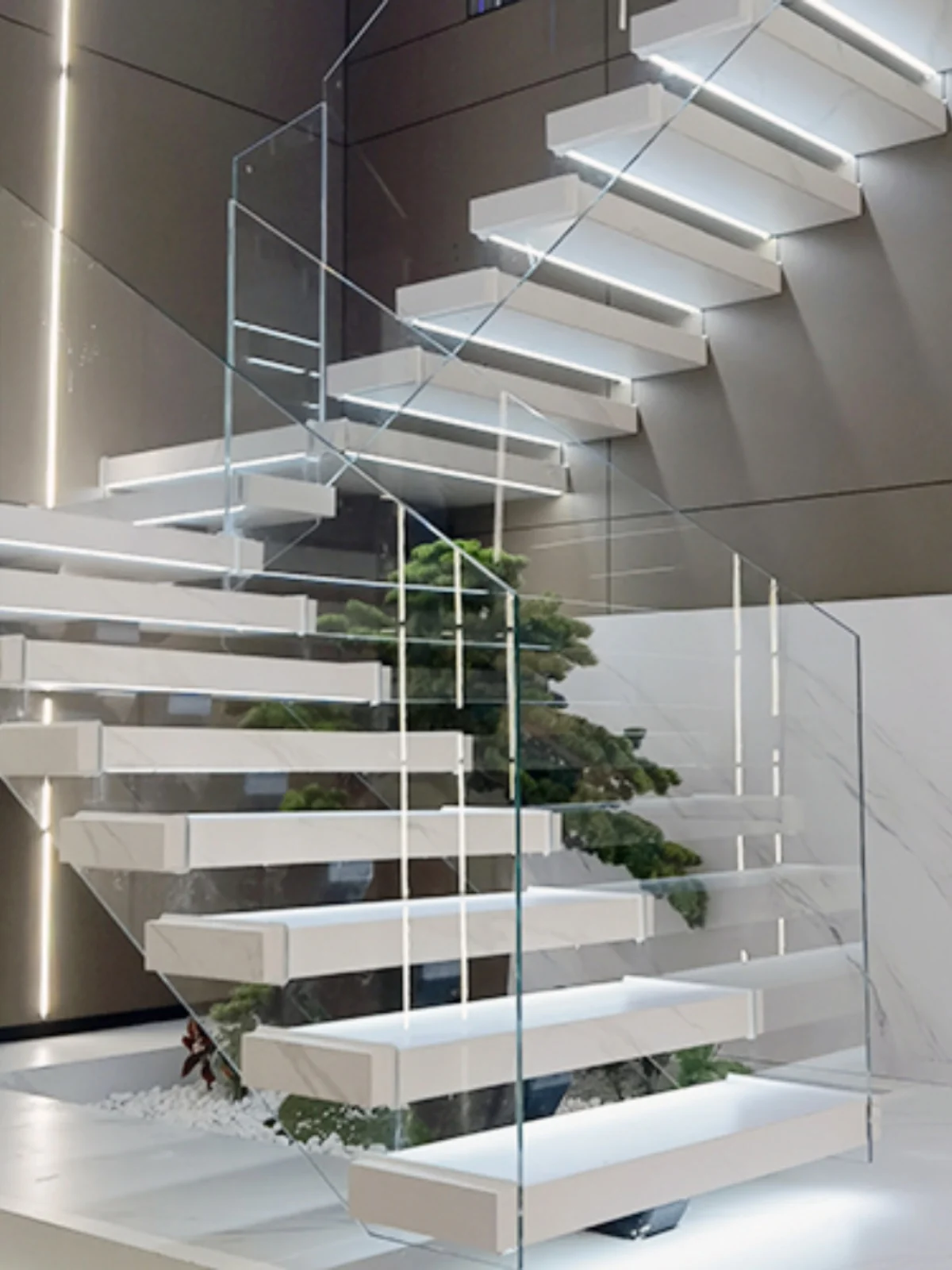 

Suspended Stairs Indoor Business Villa Integral Jumping Modern Glass Handrail Compound