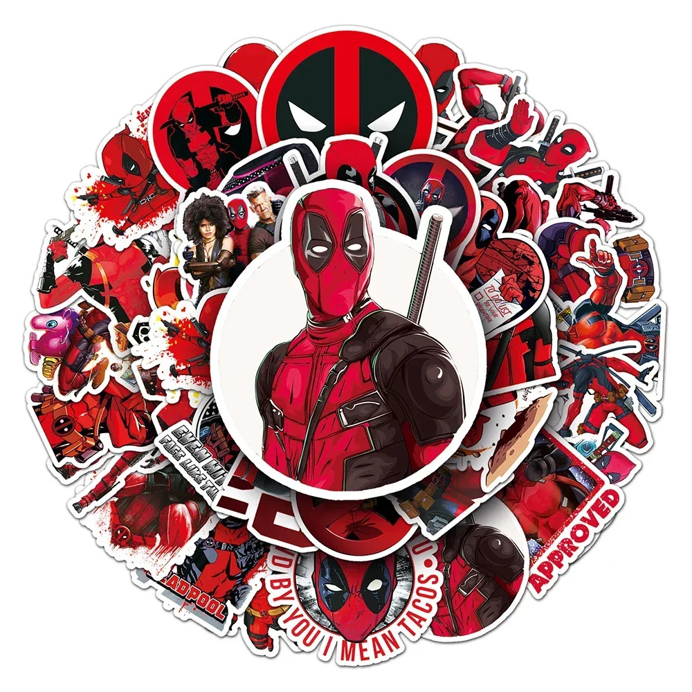 50pcs The Avengers Deadpool Cartoon Stickers Cool Super Hero Anime Decals DIY Phone Laptop Skateboard Sticker Decor Toys 2
