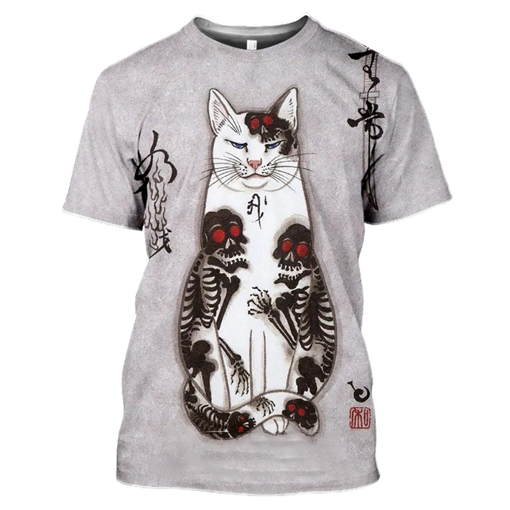 

Harajuku Japanese T Shirts For Mens Cat Print Short Sleeve Top 3D Casual Street T-shirt Oversized Tee Shirt Men Vintage Clothing