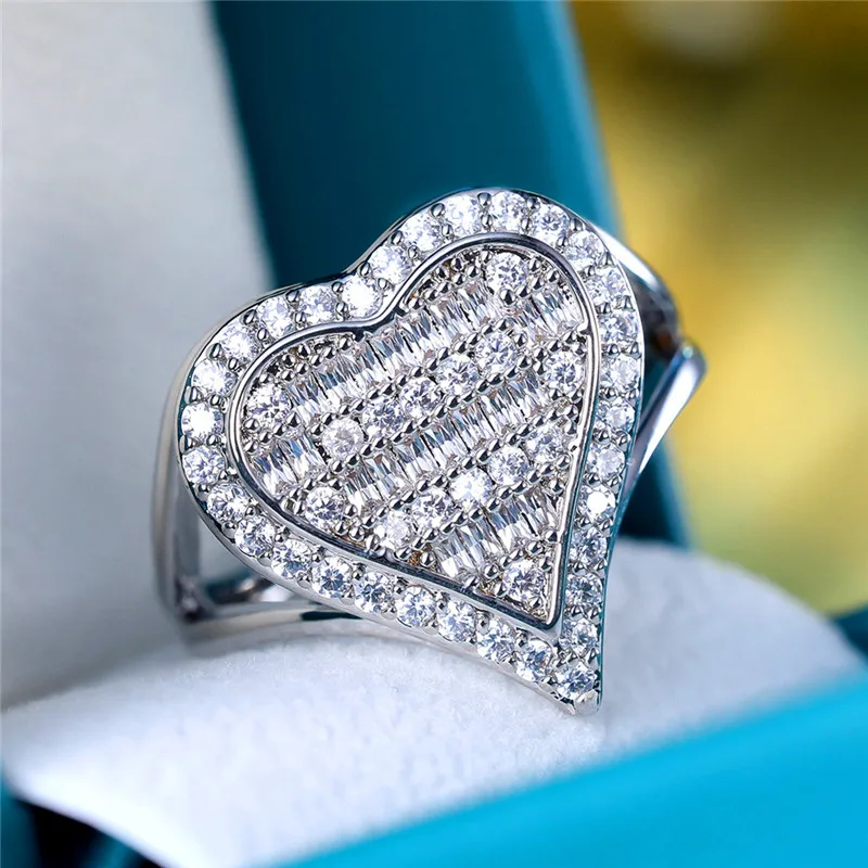 Luxury Female Small White Zircon Stone Heart Engagement Ring Trendy Silver Color Bride Wedding Jewelry Gift For Women