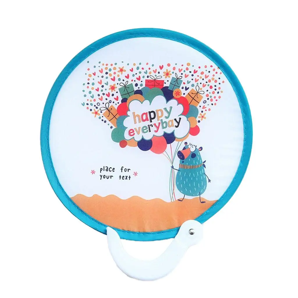 Portable Cartoon Folding Fan Kawaii Creative Foldable Fan Cool Summer Hand Flying Disk Pocket Cloth Gifts for Kids