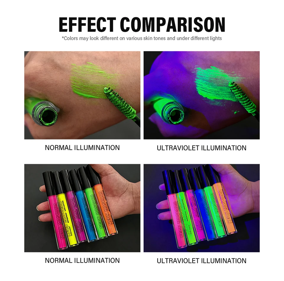 Description Picture 6 of itemFluorescence Mascara Waterproof Eyelash Long Lasting Fast Dry Colorful Neon Eyelashes Curling Lengthens Eye Lashes Cosmetics