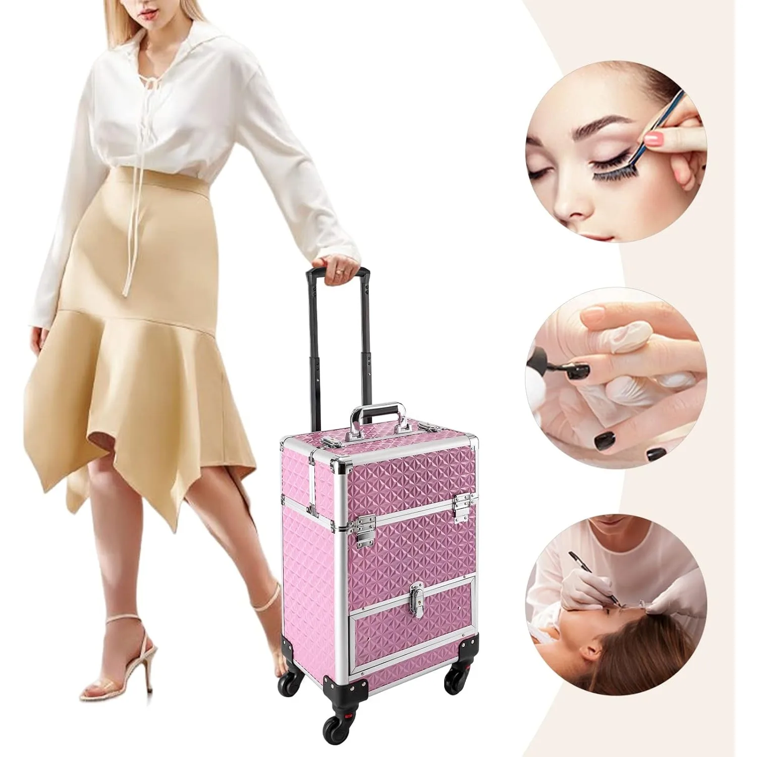 Rolling Makeup Manicure Storage Case Stylish Organizer for Studio or Travelling Nail Technician Artists Cosmetologist Stylist 3