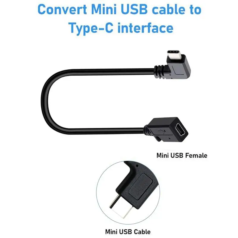 USB Type C to Mini USB Cable 90 Degree USB C Male to Mini USB Female Adapter Converter Charger Data Cable for Laptop Phones