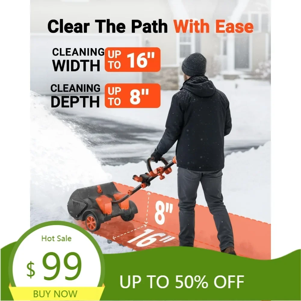 cordless snow shovel with wheels, 48v | 16-inch | 4-ah brushless cordless snow blower, battery snow blower with directional pla