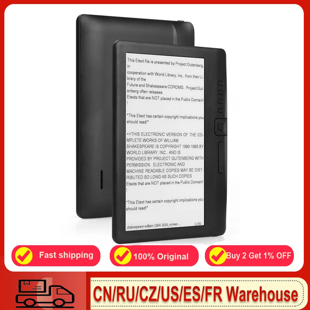 Portable Ebook Reader 7 inch Multifunctional Ereader 16GB Memory Compact Size Buitlin Lithium
