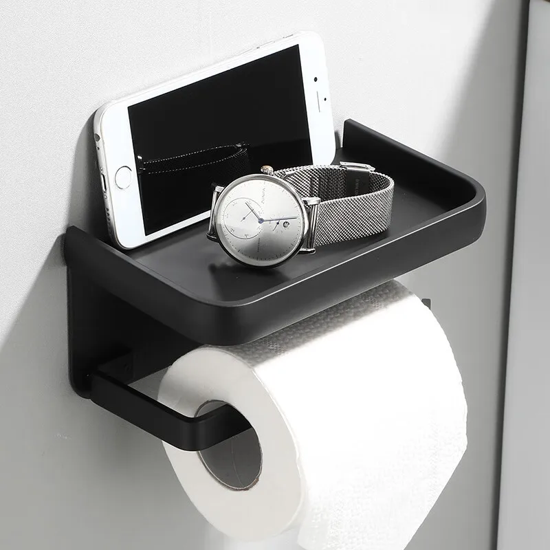Toilet Paper Holder Toilet Paper Holder Wall-Mounted Paper Roll Holder Storage Tray Toilet Organizer Phone Stand Bathroom Accessories