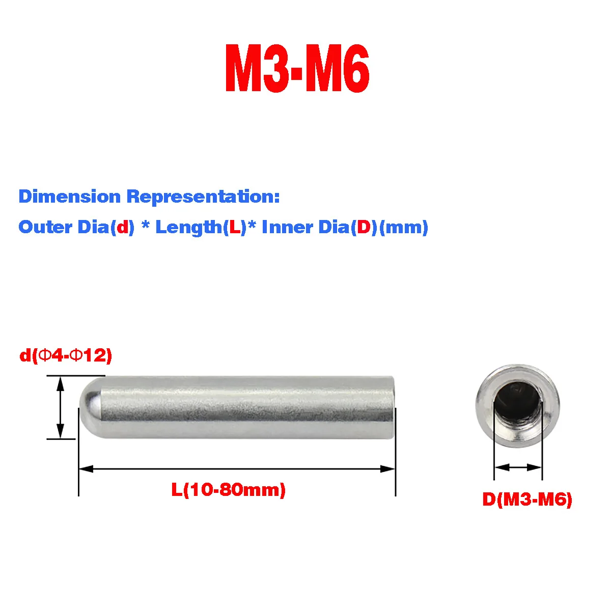 304 SS Internal Thread Round Head Cylindrical Pin Hollow Pin / Internal