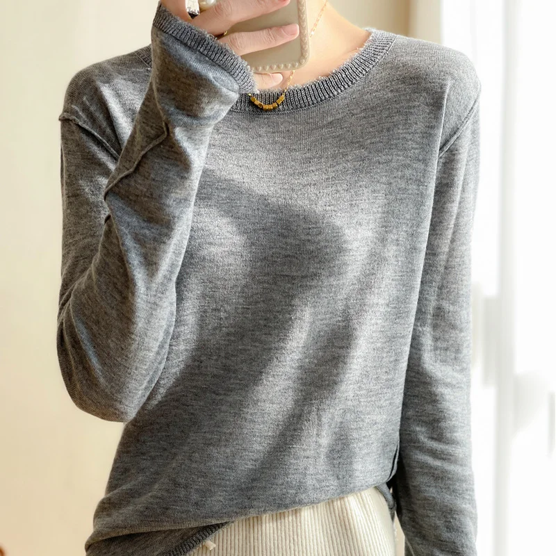 

Hot Sale Spring/Summer Single Yarn Worsted Wool Fashion Loose Knit Top Lightweight Comfortable Soft Waxy Sweater Long Sleeve