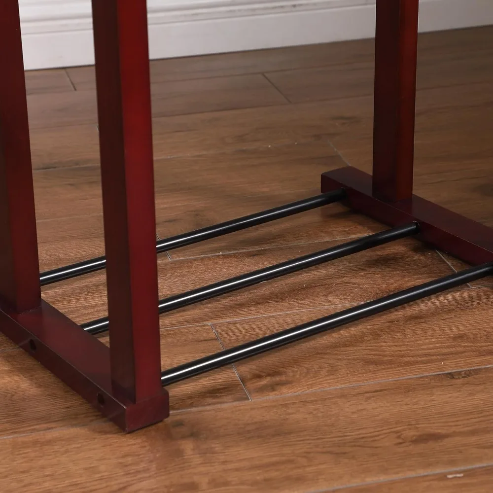 winston freestanding wooden clothes valet stand organizer with hanger, pant rod, drawer, tie hook, tray, shoe rack for men and