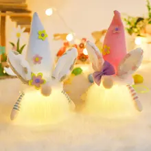 

2022 Glowing Easter Faceless Rabbit Rudolph Doll with Lights Cute Dwarf Decorative Desktop Ornament Rabbit Plush Doll New
