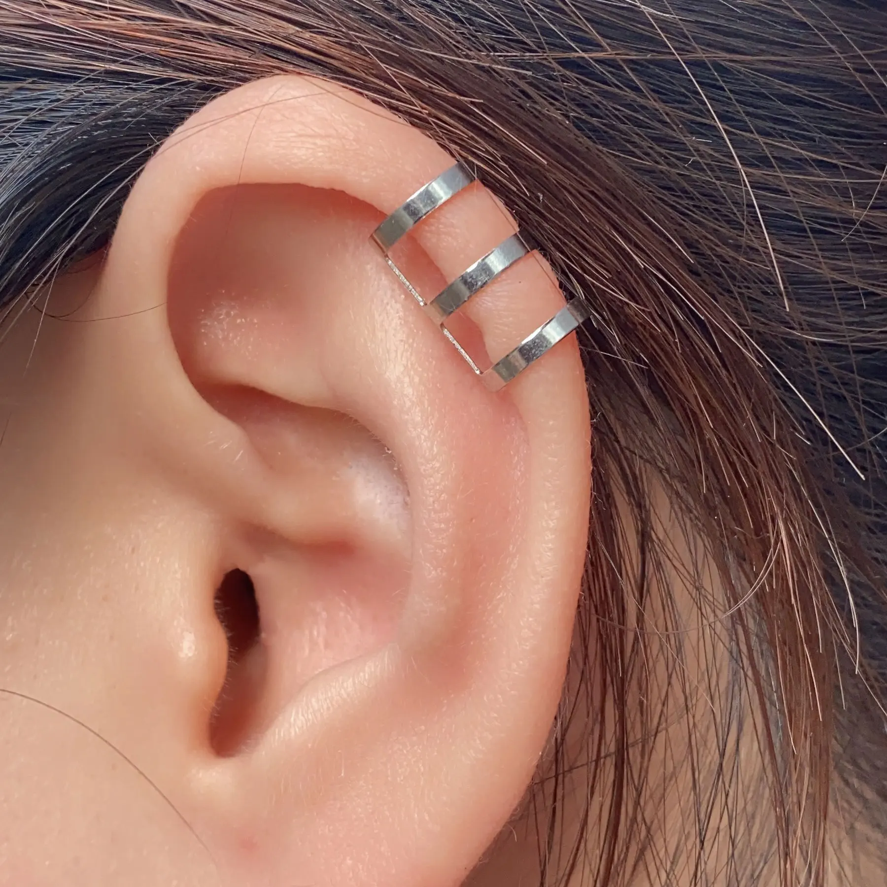 2PC Stainless Steel Rainbow Geometry Clip Earrings for Women