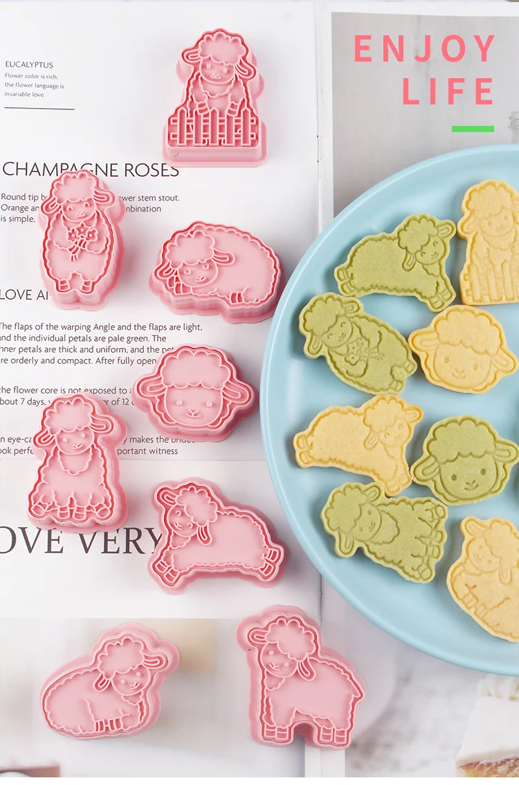 8Pcs/Set Cute Sheep Cookie Cutter Mold Creative Biscuit Stamp Embossers DIY Icing Cookie Fondant Cake Baking Accessories cookie cutter cookie mould fondant cutter pastry cutter