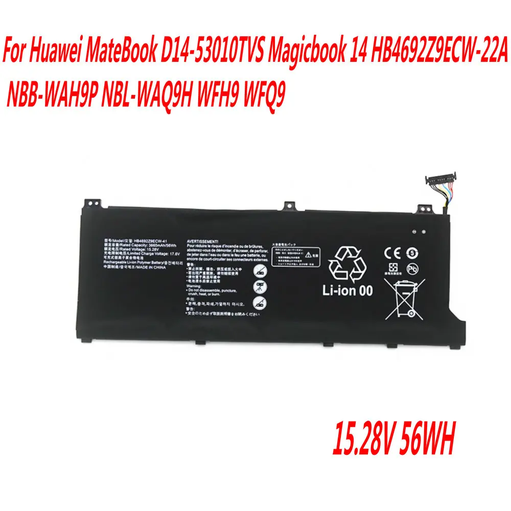 

15.28V HB4692Z9ECW-41 Laptop Battery For Huawei MateBook D14-53010TVS Magicbook 14 HB4692Z9ECW-22A NBB-WAH9P NBL-WAQ9H WFH9 WFQ9