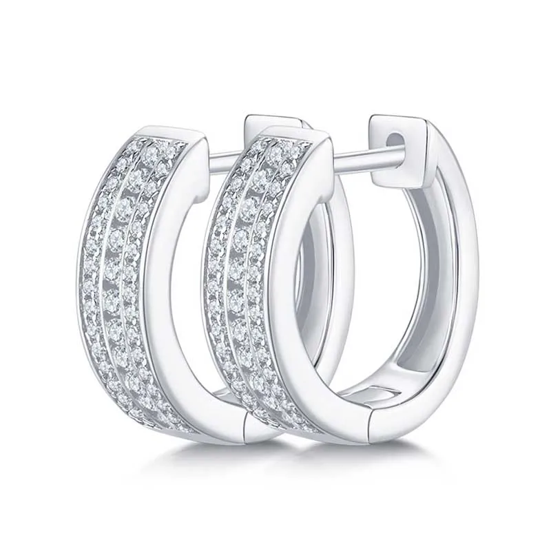

Three Rows 0.37ct Moissanite Hoop Earrings Women 925 Sterling Silver D Color Moissanite Diamond Huggie Earrings 18k Gold Gift
