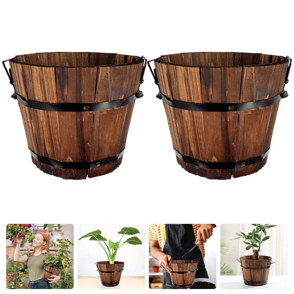 

2 Pcs Flowerpot Wooden Bonsai Plant Pots Indoor Succulent Planter Garden Planter Pots Retro