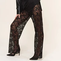 Sexy Femmes Sheer Lace Pants Transparent Gothique Taille Haute Large Jambe Flare Pantalon Dames Bell-Bottoms Pantalons Club Streetwear 2